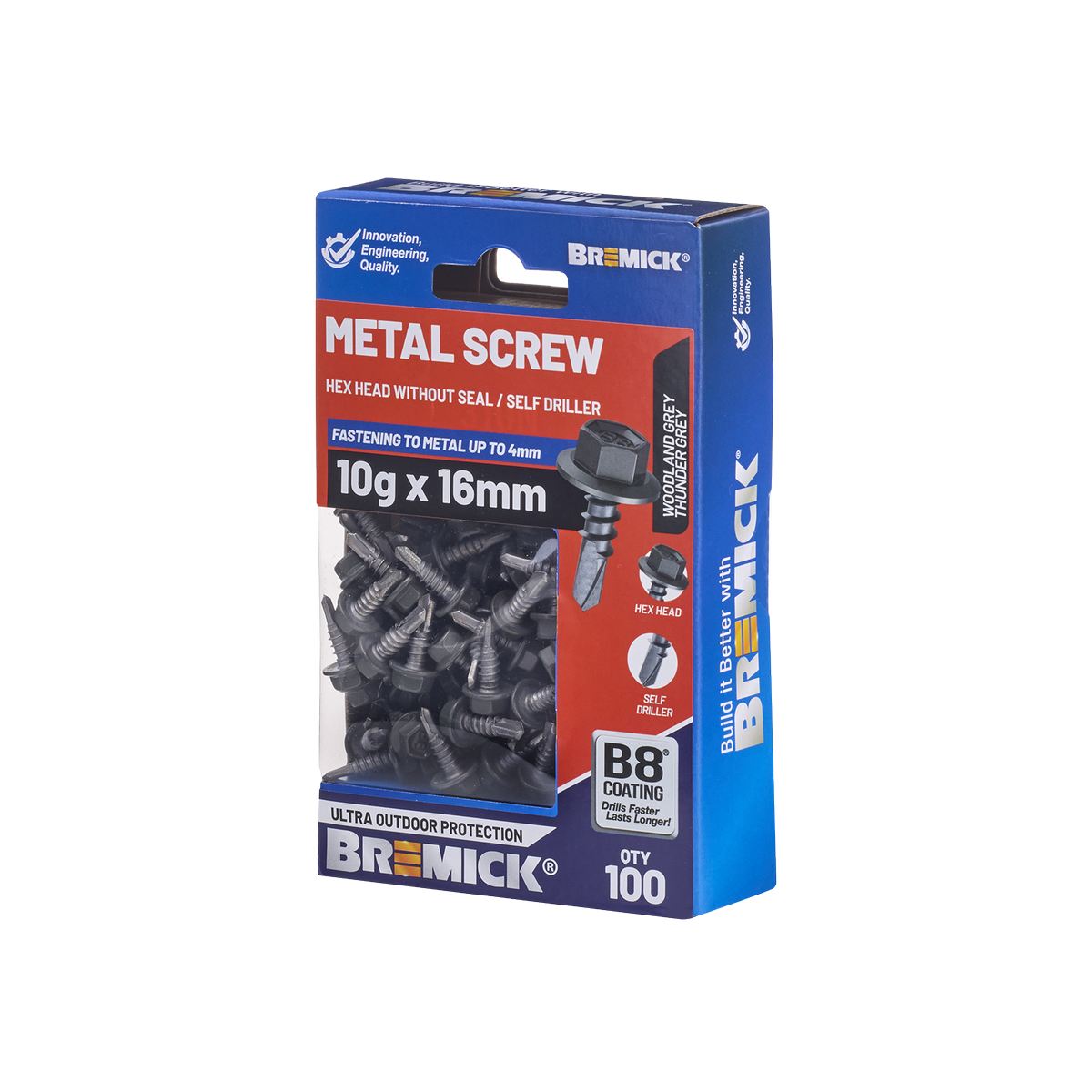 Bremick Metal Hex Screw - 10g x 16mm - B8 Coating - 100 Pack - Corrosion Resistant - SuperSaverAU - view 1