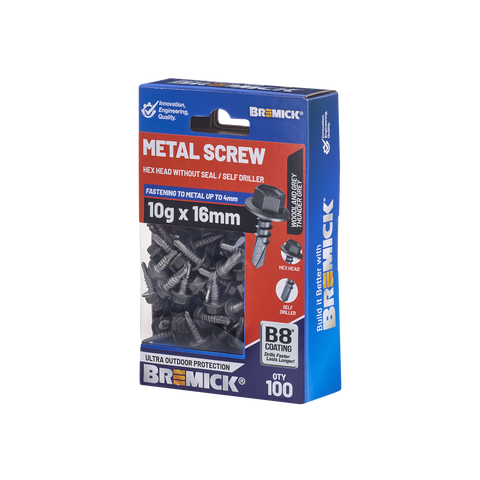 Bremick Metal Hex Screw - 10g x 16mm - B8 Coating - 100 Pack - Corrosion Resistant - SuperSaverAU - view 1