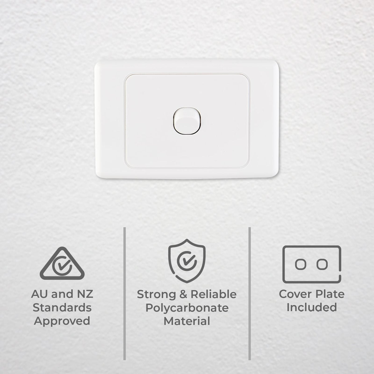 DETA 1 Gang Single Light Switch - White Polycarbonate Horizontal 240V