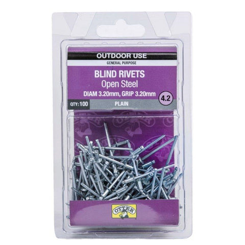 Otter 3.2 x 3.2mm Open Steel Blind Rivets 100 Pack