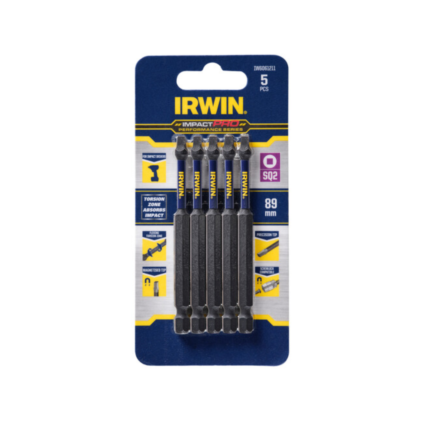 Irwin 89mm SQ2 Impact Pro Performance Driver Bits 5 Pack