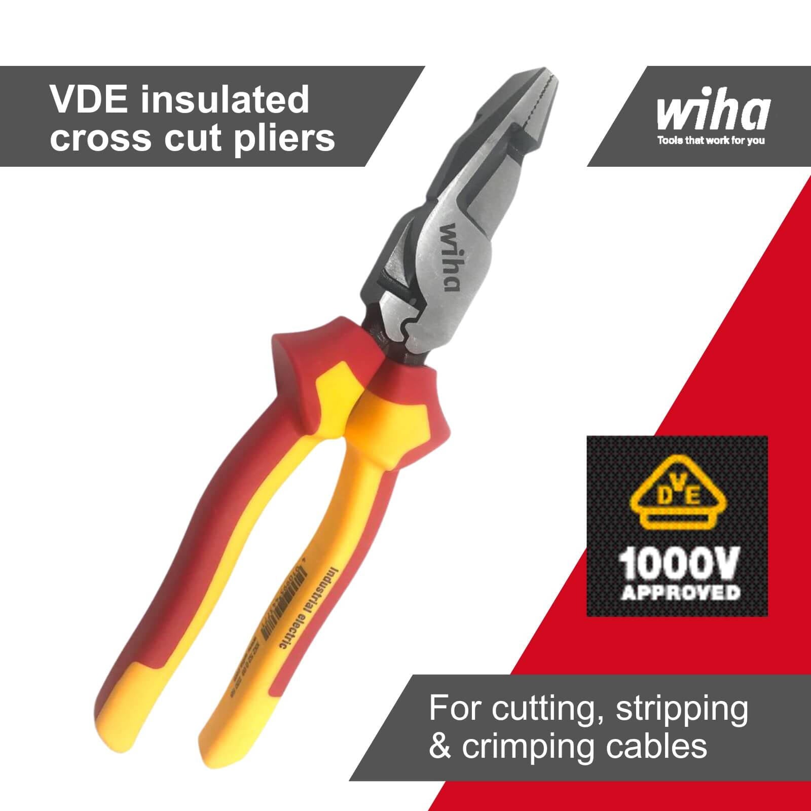 Wiha Tools 2 Piece 220mm Yellow VDE Insulated Diagonal Cutters Plier Set