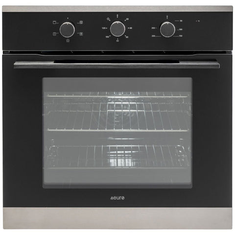 Euro Appliances 60cm Electric Built-In Oven - 80L Gross Capacity, Black, Triple Glazed Door - OE60O4B1