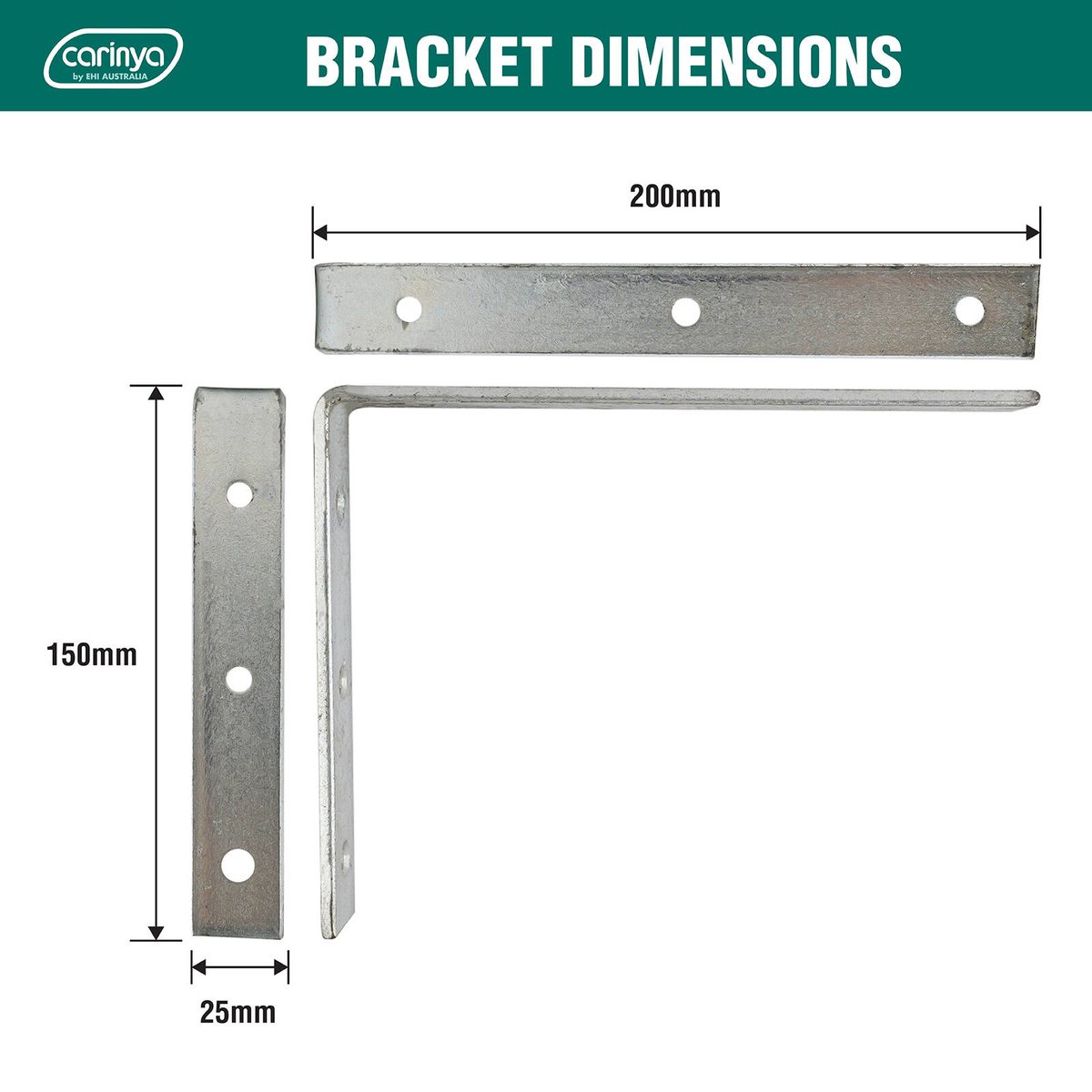 Carinya 200 x 150mm Zinc Plated Steel Heavy Duty Angle Bracket 30kg