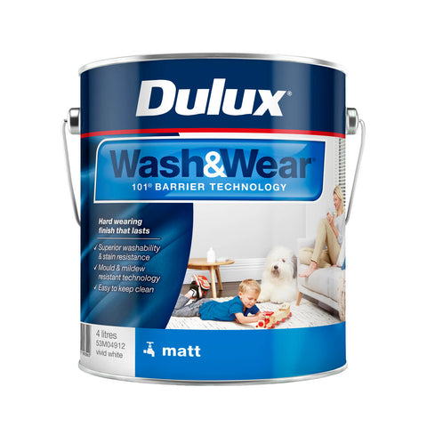 Dulux Wash&Wear Matt Interior Paint Vivid White 4L