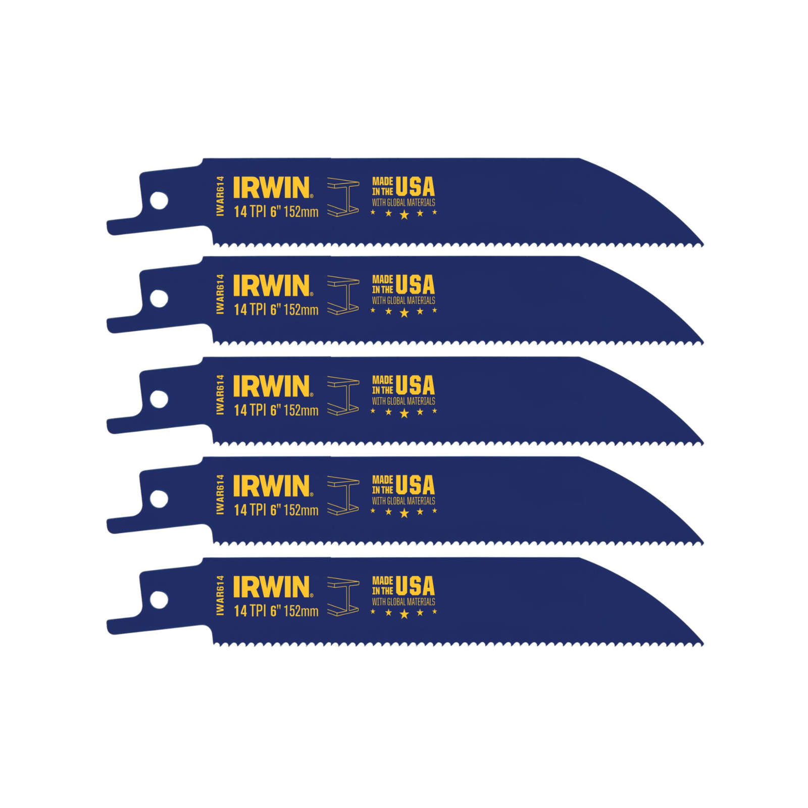 Irwin 6in 14TPI Bi-Metal Thick Metal Cutting Reciprocating Saw Blade 5 Pack