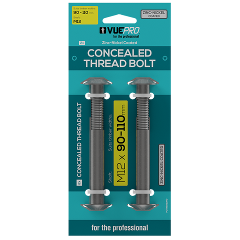 VUEPRO M12 90-110mm Heavy Duty Concealed Thread Bolt, 2 Pack