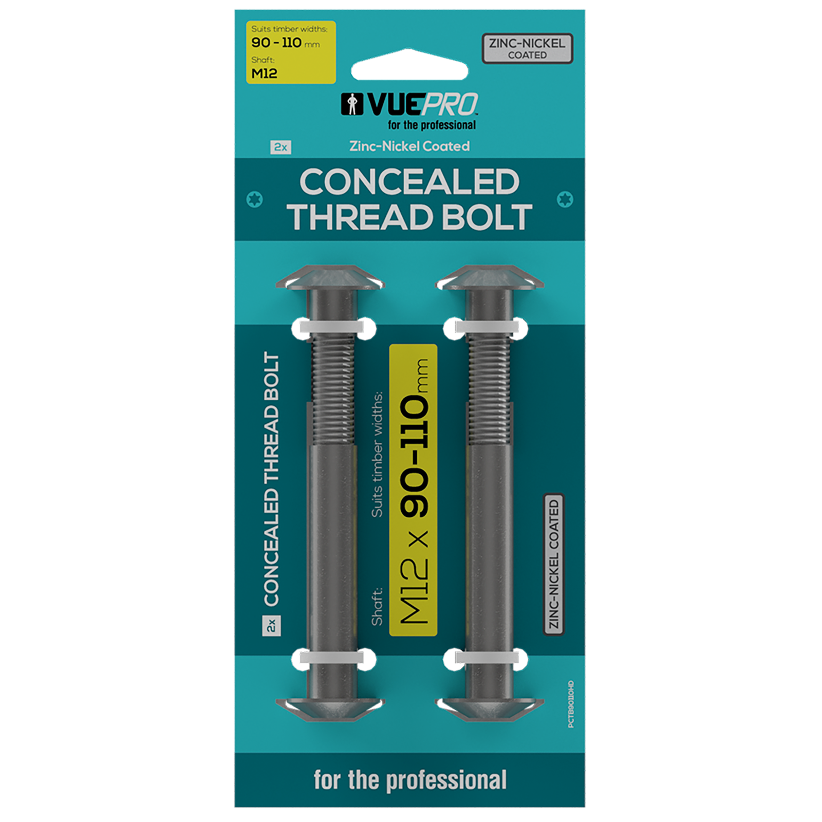 VUEPRO M12 90-110mm Heavy Duty Concealed Thread Bolt, 2 Pack