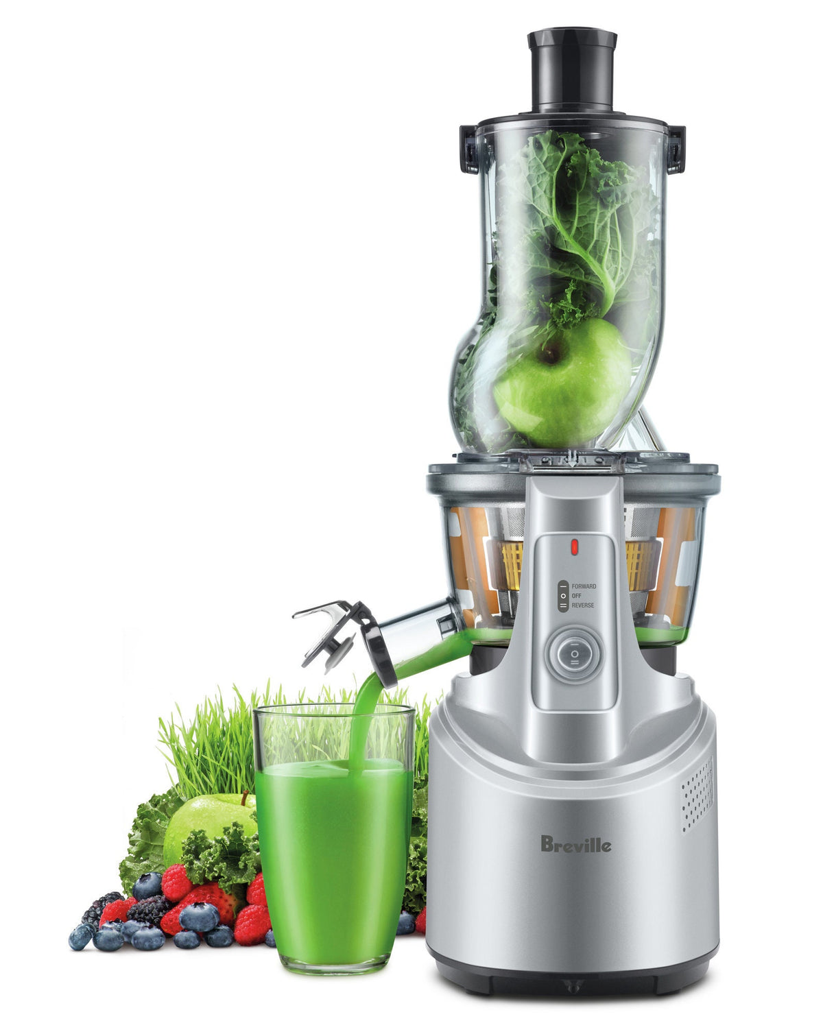 Breville Big Squeeze Cold Press Juicer - Spout Plug, Quick Rinse Technology, Forward and Reverse - BJS700SIL