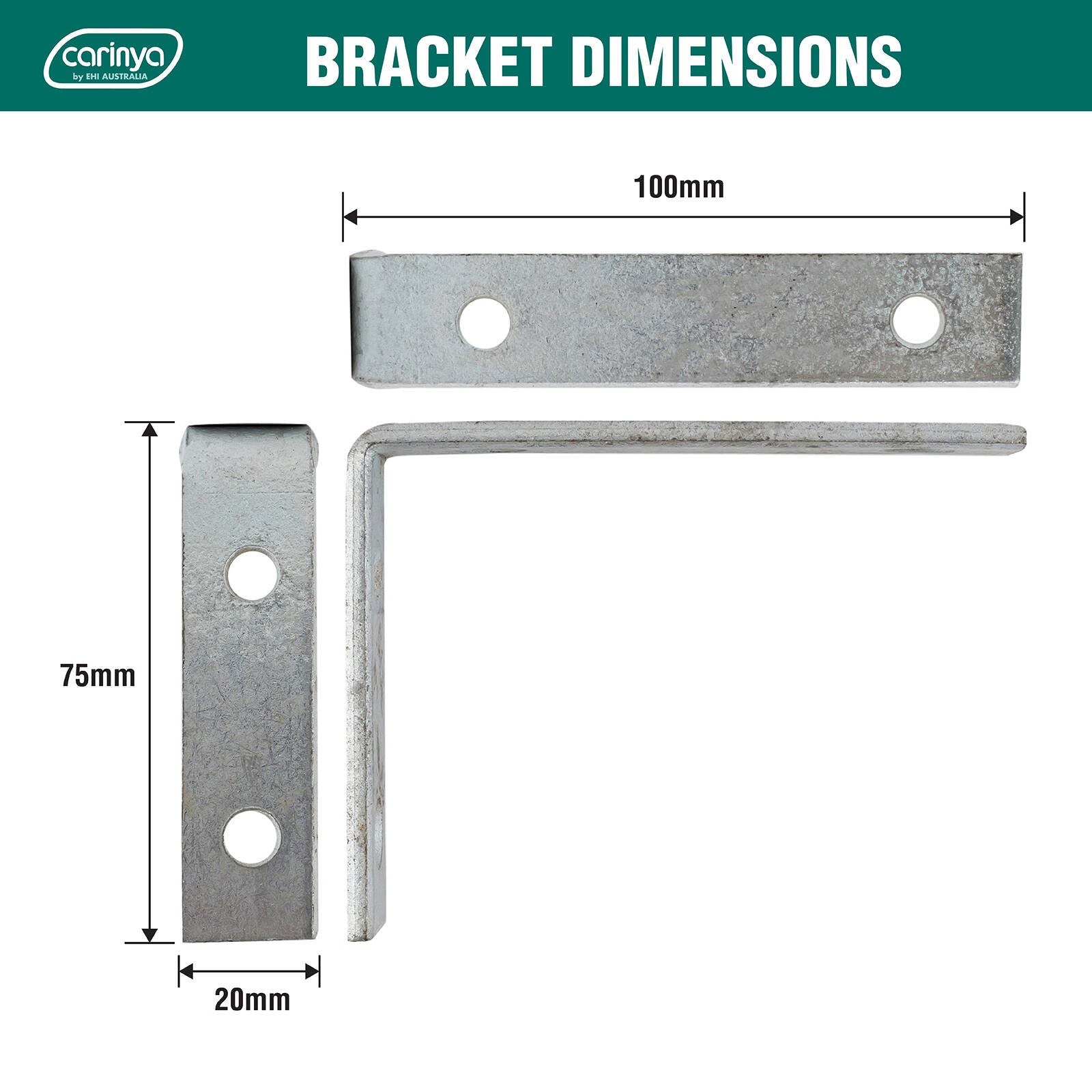 Carinya 100 x 75mm Zinc Plated Steel Heavy Duty Angle Bracket - 150kg Capacity