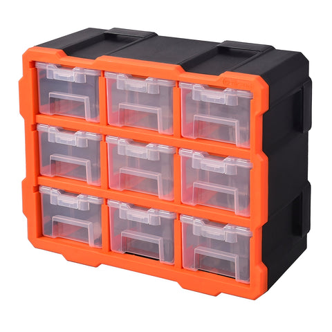 Tactix 9 Box Storage Modular Tower - Orange & Black Stackable Polypropylene Organiser