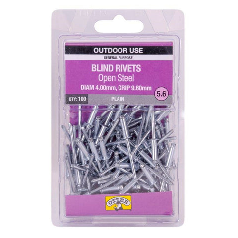 Otter 4.0 x 9.6mm Open Steel Blind Rivets 100 Pack