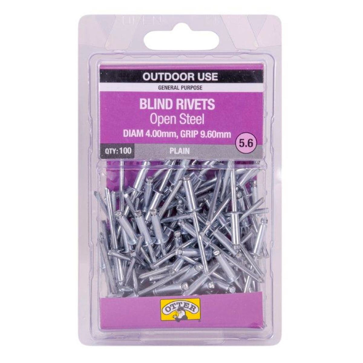 Otter 4.0 x 9.6mm Open Steel Blind Rivets 100 Pack