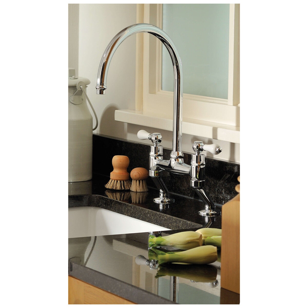 Turner Hastings Ludlow bridge sink mixer - chrome gooseneck spout with swivel - 5 star WELS - LU104BM-CH