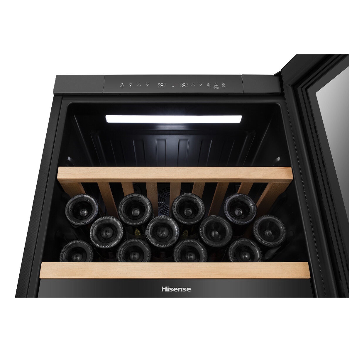 Hisense 108 Bottle Dual Zone Wine Cabinet - Black Glass - Triple Glazed - Frost Free - HRWC108B