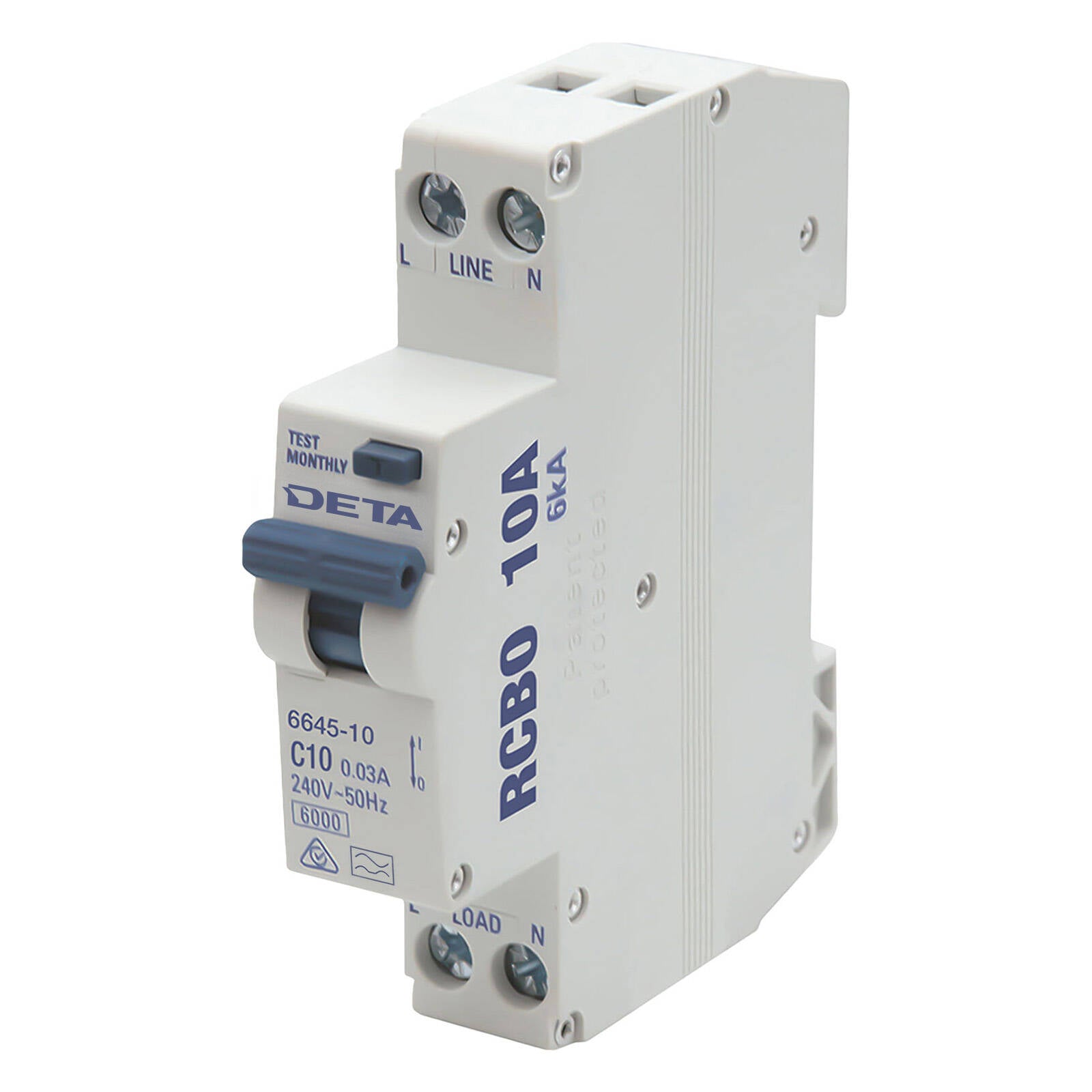 DETA 10A 240V RCBO Residual Circuit Breaker with Overload Protection 6645-10B
