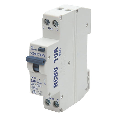 DETA 10A 240V RCBO Residual Circuit Breaker with Overload Protection 6645-10B