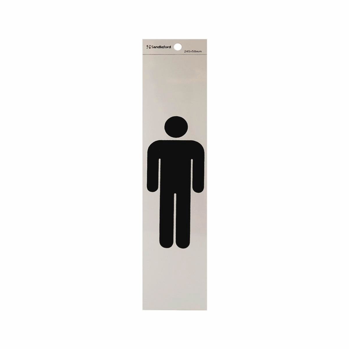 Sandleford 245 x 58mm Gentlemen Symbol Self Adhesive Sign, Gloss Silver Weather Resistant Polycarbonate