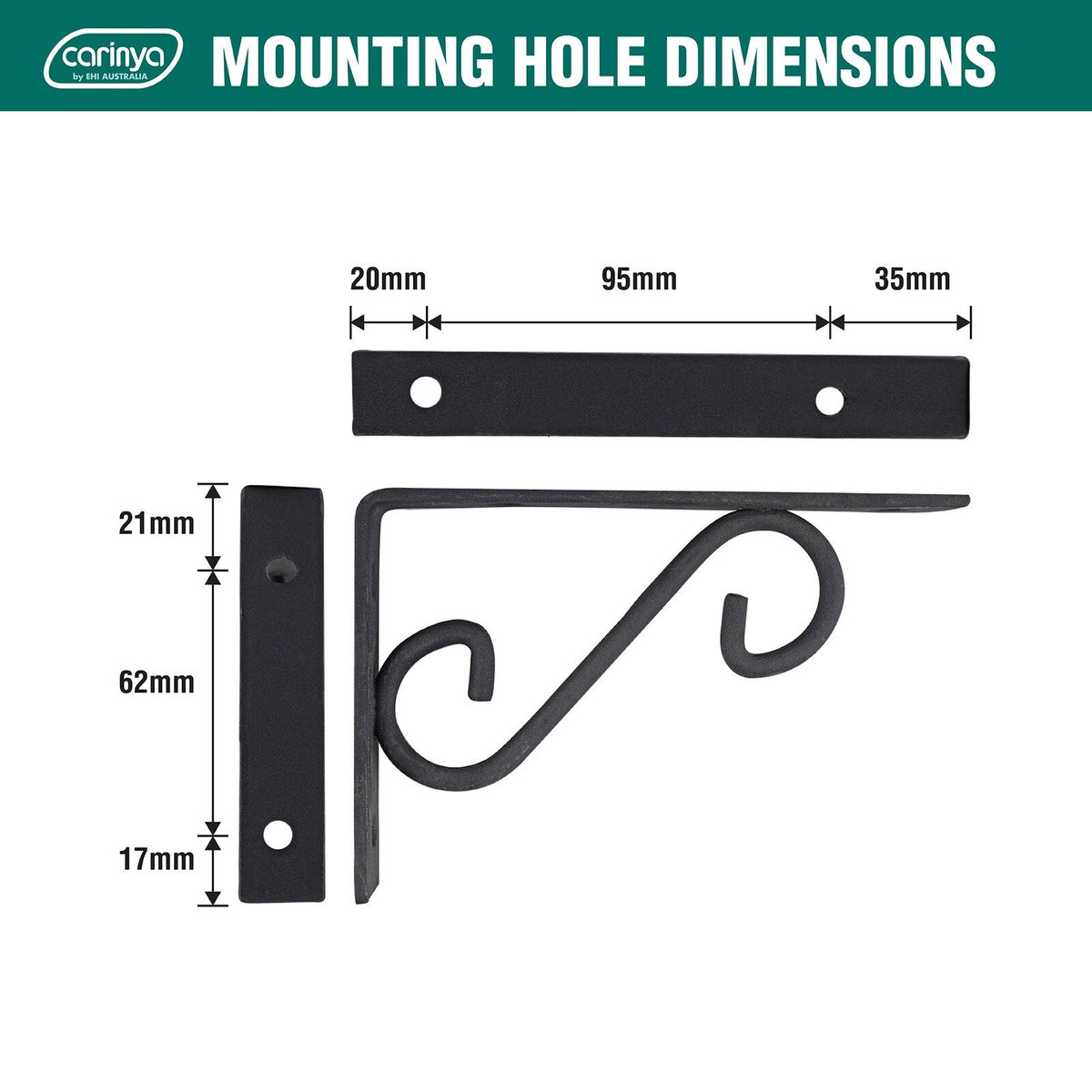 Carinya 150 x 100mm Black Powder Coated Steel Scroll Stayed Bracket 100kg