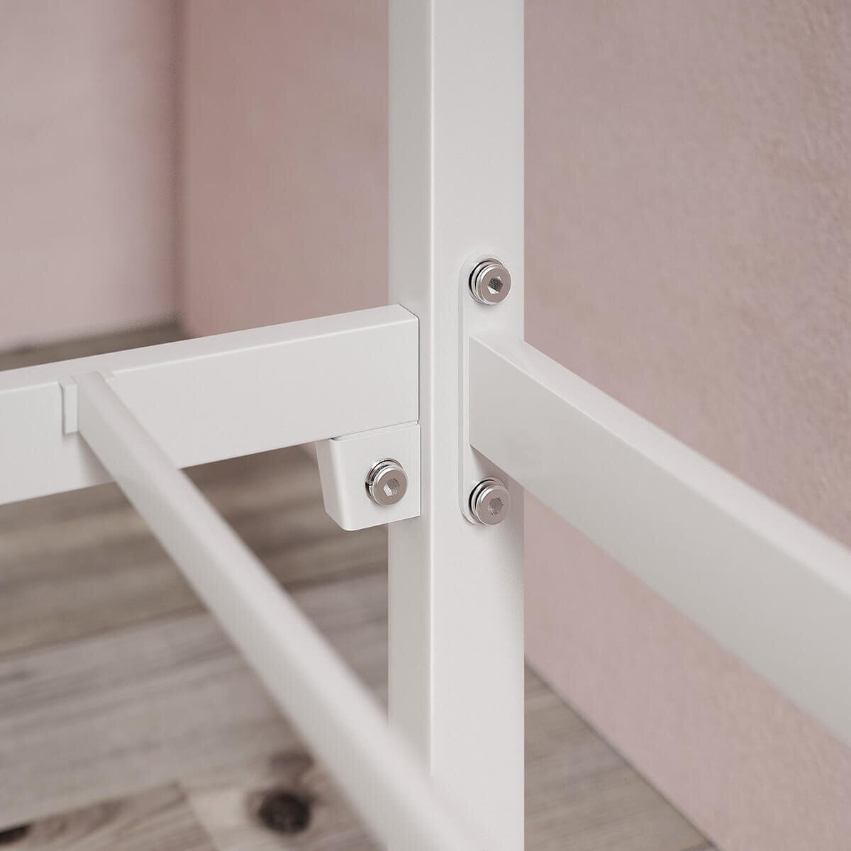 Zinus Double Metal Canopy Bed Frame - White Steel Frame, Slatted Platform, 280kg Capacity - AU-CPBFW-D