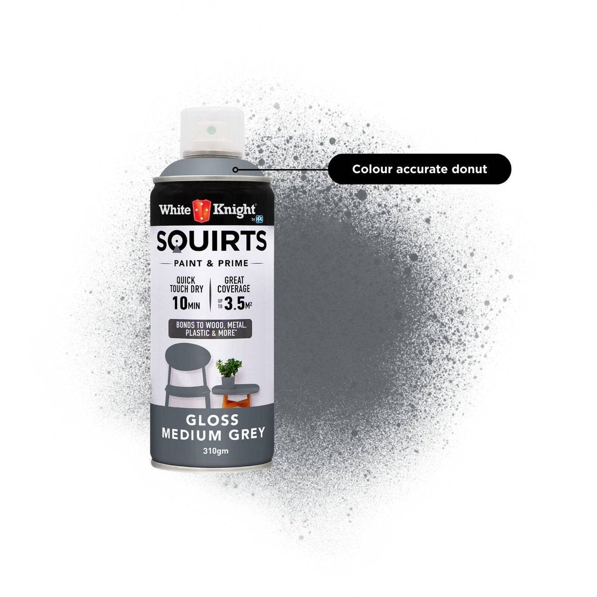 White Knight Squirts Medium Grey Gloss Spray Paint 310g Durable Finish - SuperSaverAU - view 3