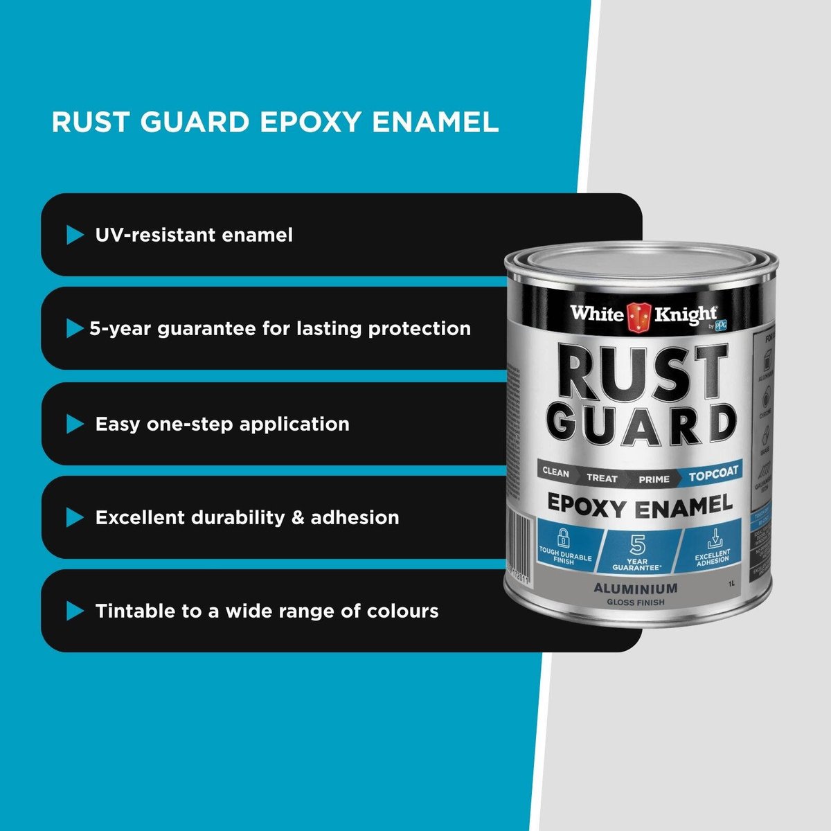 White Knight Rust Guard Aluminium Gloss Epoxy Enamel Paint 1L - UV Resistant - Durable Coating - SuperSaverAU - view 5