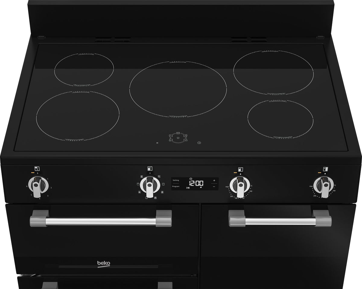 Beko 90cm Induction Freestanding Oven - Triple Cavity, Five Induction Zones, Black - BRC916IMB