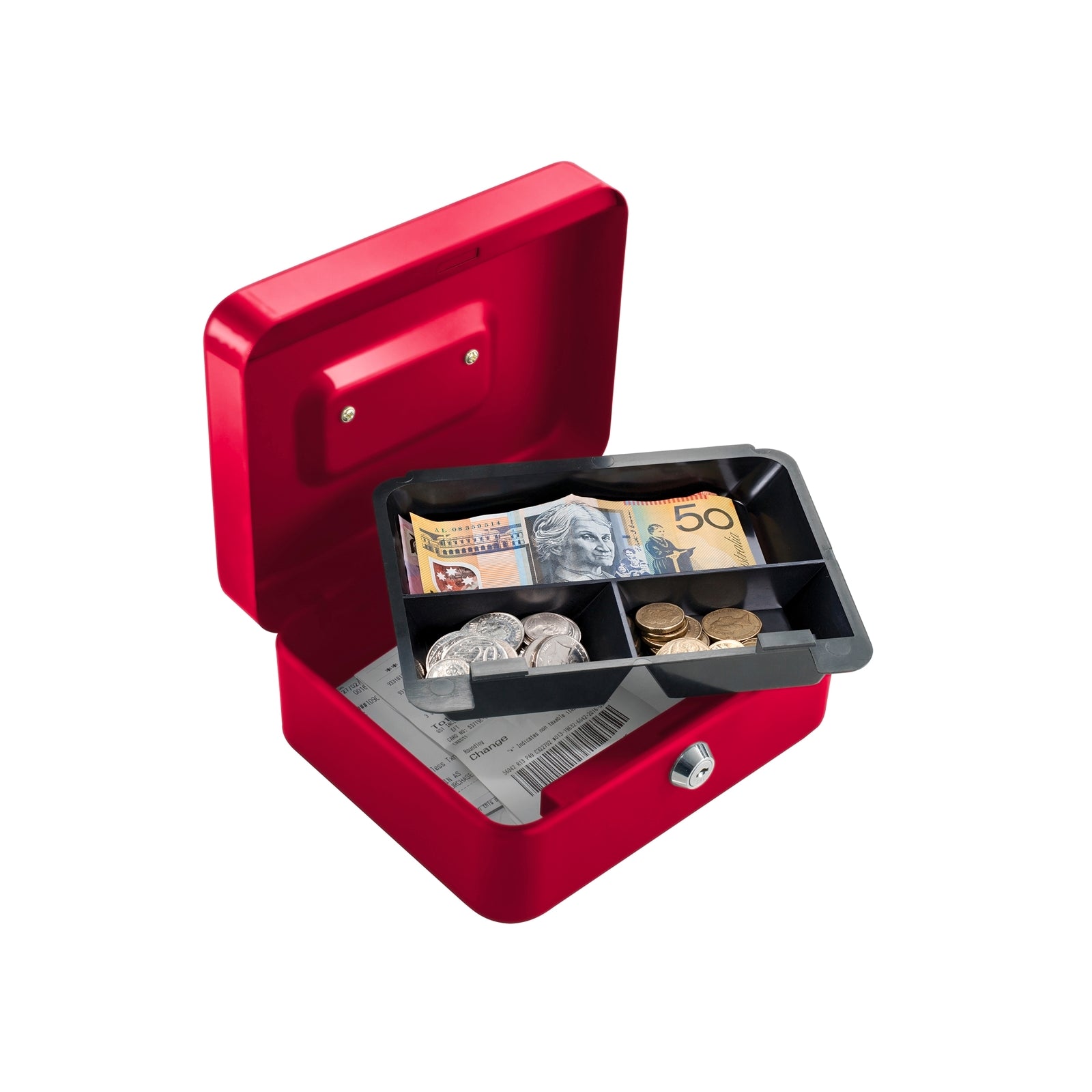 Syneco 200mm Cash Box, Powder-Coated Steel, Key Lockable (Blue, Lime Green, Red)