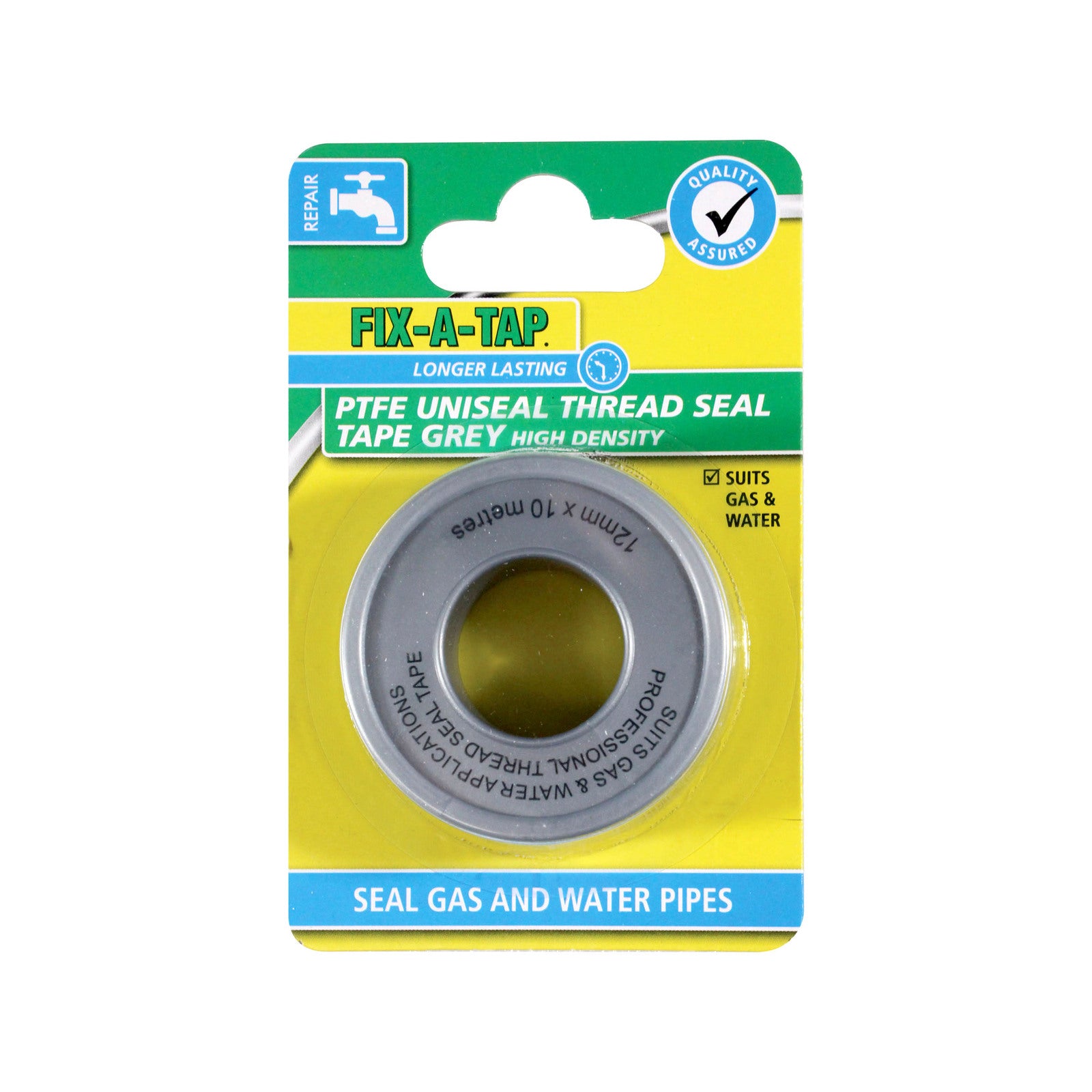 FIX-A-TAP 12mm x 10m Grey PTFE Uniseal High Density Thread Seal Tape