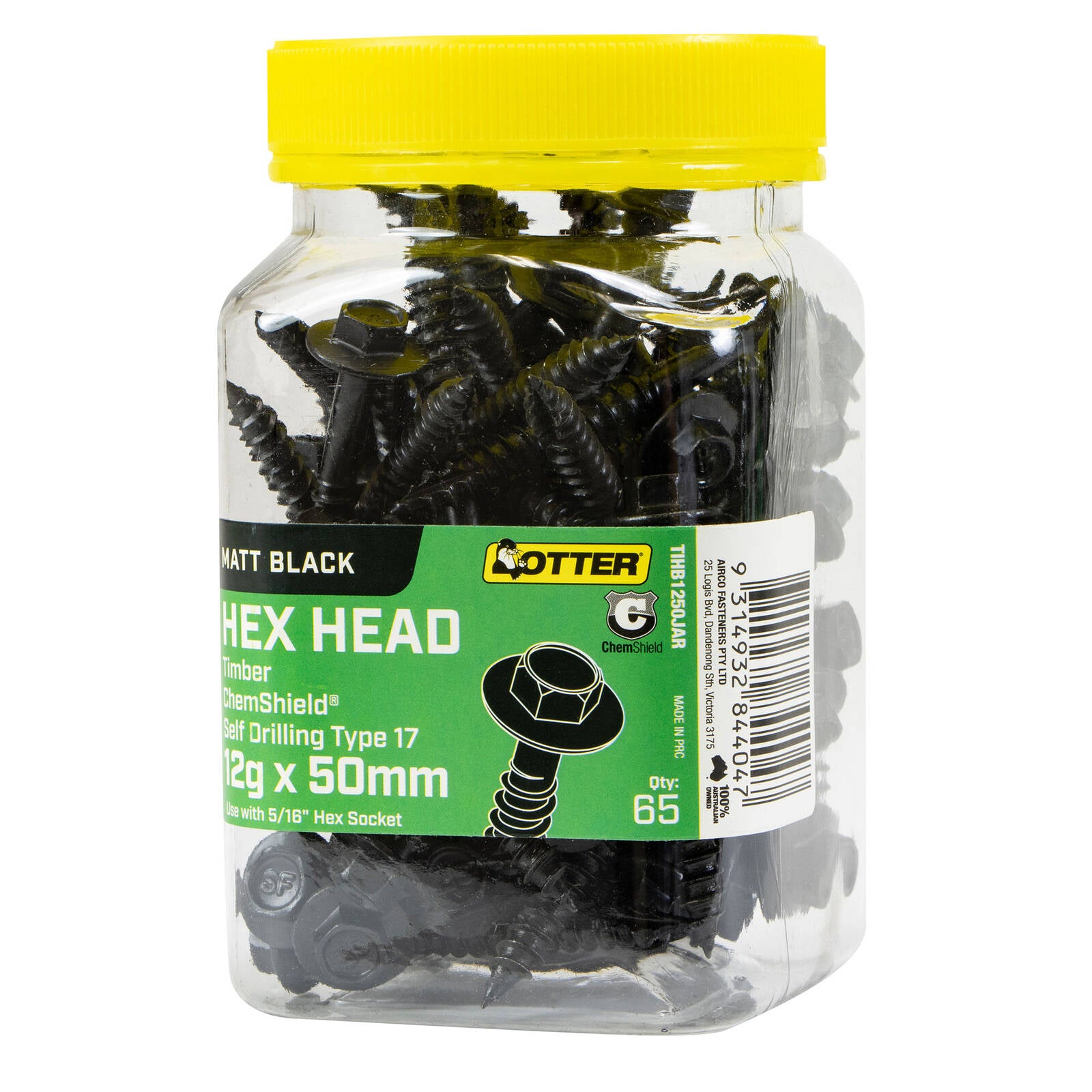 Otter 12g x 50mm Timber Hex Head ChemShield Screws - 65 Pack Self-Drilling T17