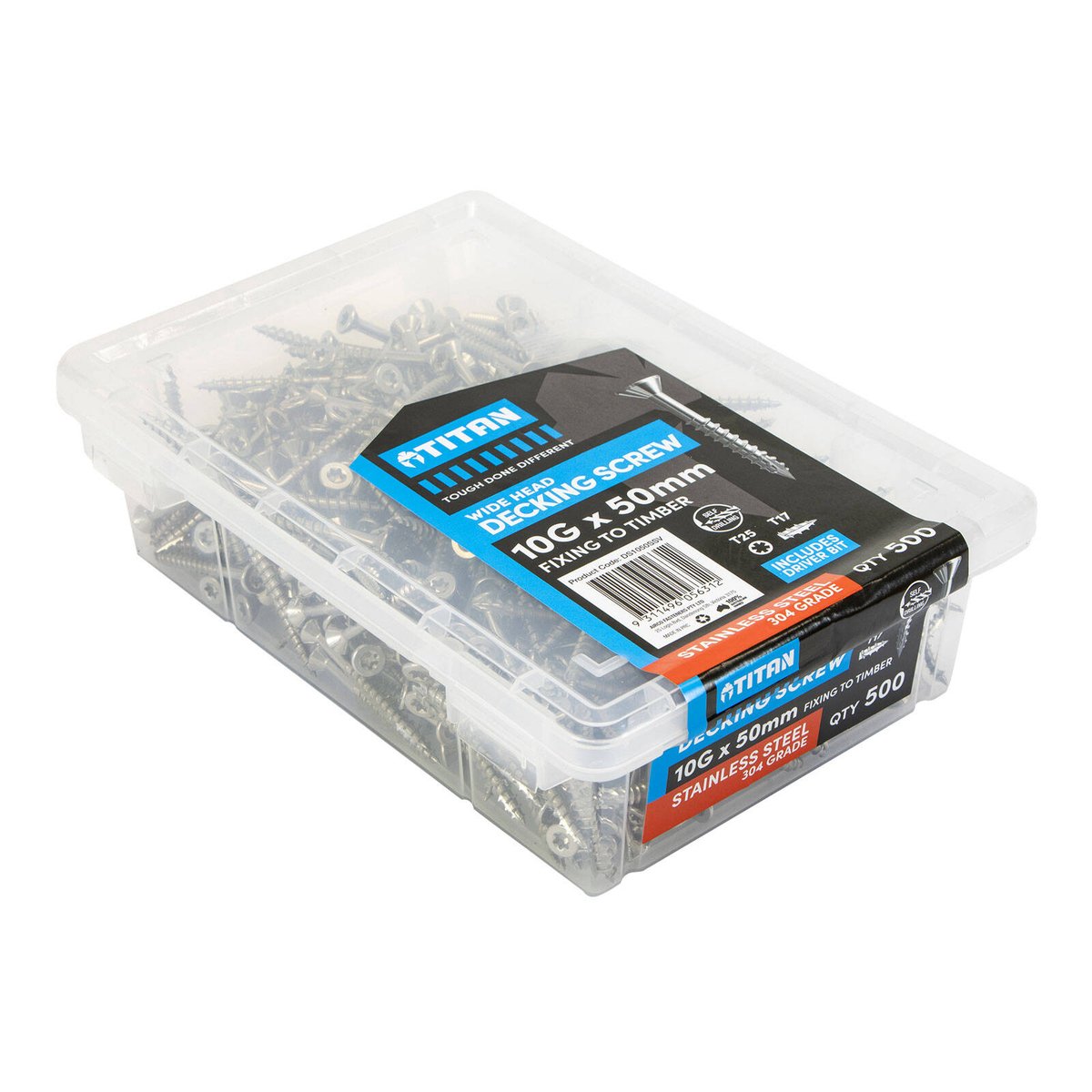 Titan 10g x 50mm Wide Head Decking Screw 304 Stainless Steel Pack of 500 - Durable - Flush Finish - SuperSaverAU - view 3