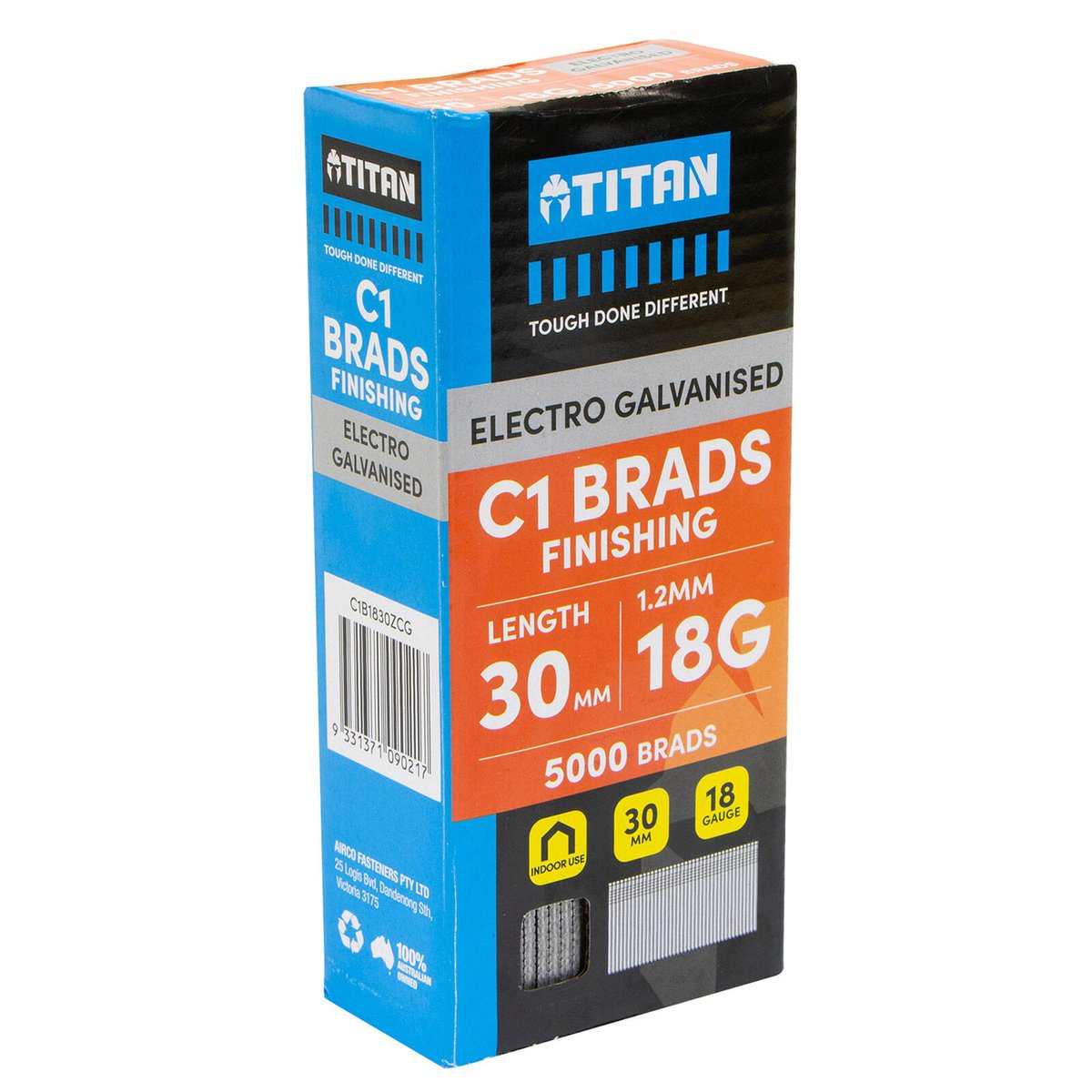 Titan 30 x 1.25mm Electro Galvanised Straight Collated C1 Brads - 5000 Pack