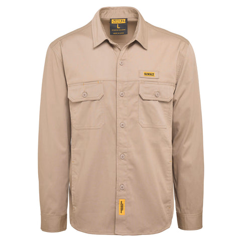 DEWALT Khaki Granite Long Sleeve Button Up Shirt - Men's Size S, Stretch Cotton
