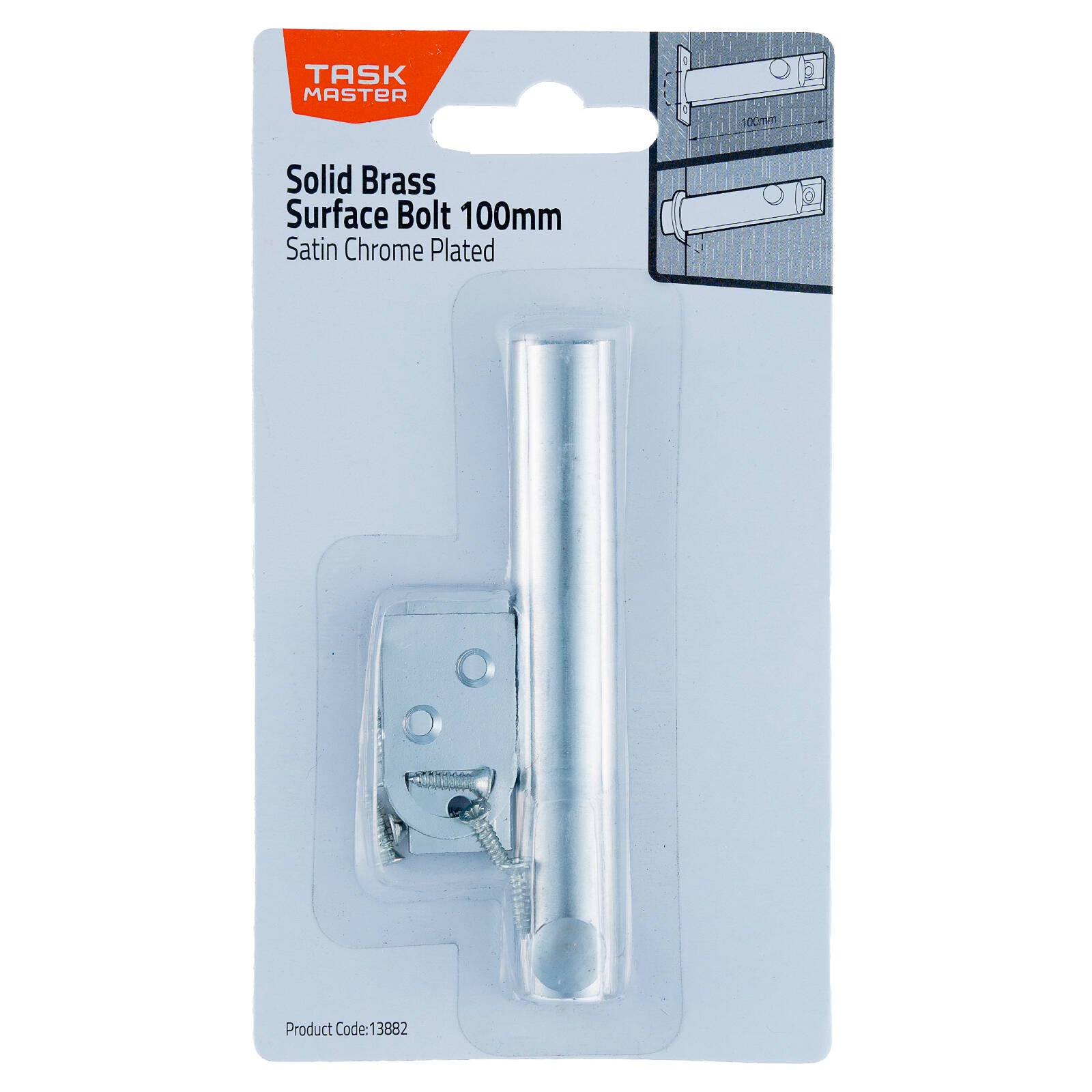 Taskmaster 100mm Satin Chrome Solid Brass Surface Bolt