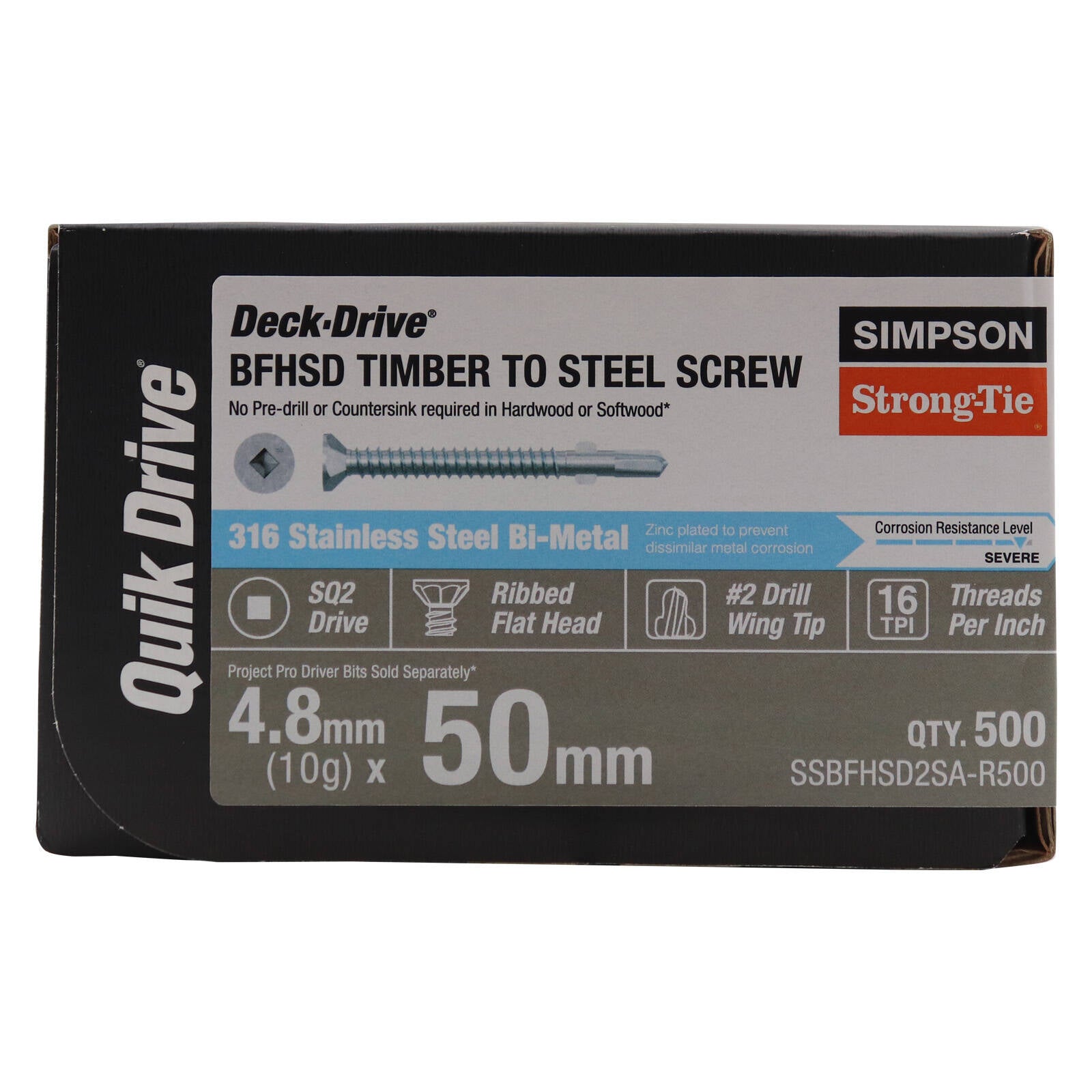 Simpson Strong-Tie 10 x 50mm 316 Stainless Steel Collated Bi-Metal Decking Screw 500 Pack