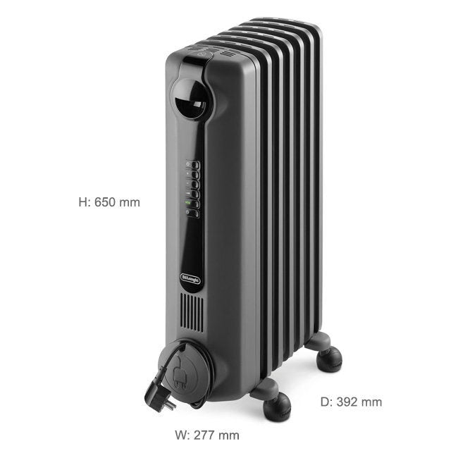 DeLonghi Radia S Digital 1500W Oil Column Heater - Grey - 24-Hour Timer - Tip Over Switch - TRRS0715EG