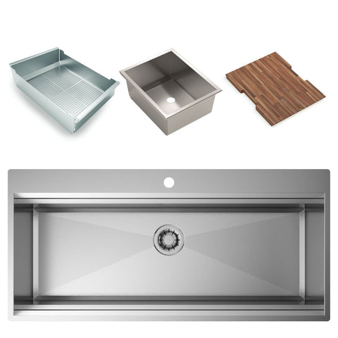 Artinox Layer BRP104 sink with large colander, removable sink and Tasmanian Oak board - BRP104PK