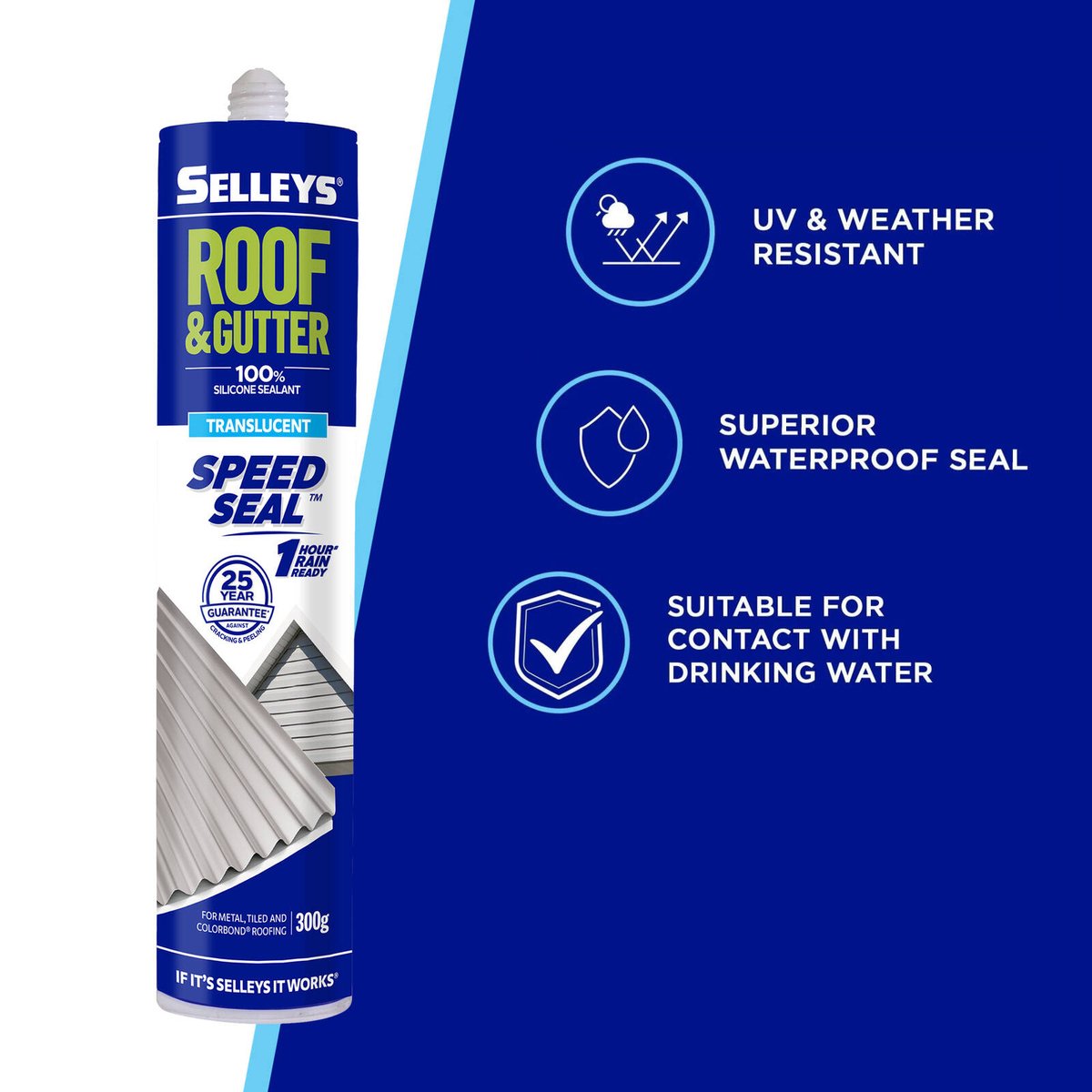 Selleys Roof and Gutter Silicone Sealant Clear 300g UV Resistant