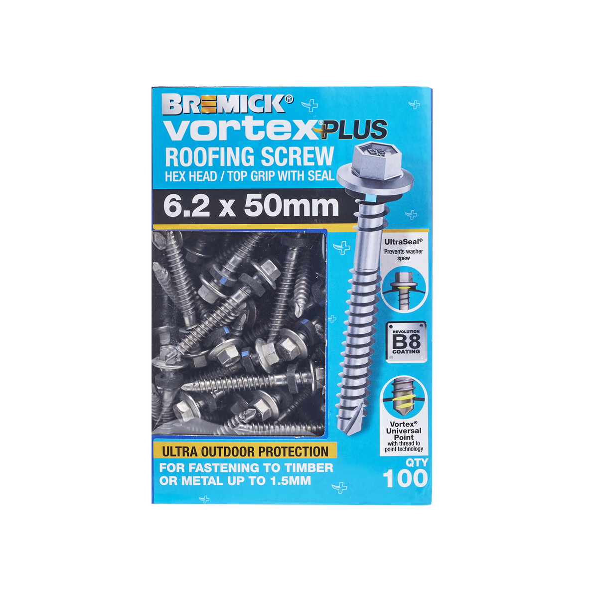 Bremick Vortex Plus Roofing Screw 6.2 x 50mm - 100 Pack - Watertight Seal - SuperSaverAU - view 2