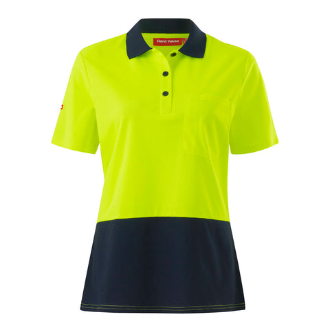 Hard Yakka Women's Yellow/Navy Hi-Vis Polo Shirt, Size 10