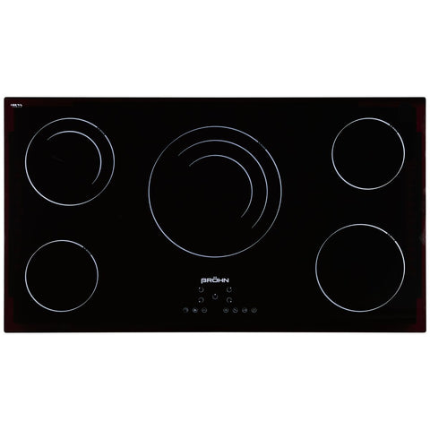 Brohn 90cm Built-in Ceramic Cooktop - Black Glass, 5 Zones, Triple-Ring Zone, Touch Controls - BRCC9001