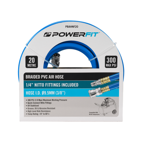 PowerFit 20m Braided Air Hose with Nitto Fittings 300 PSI