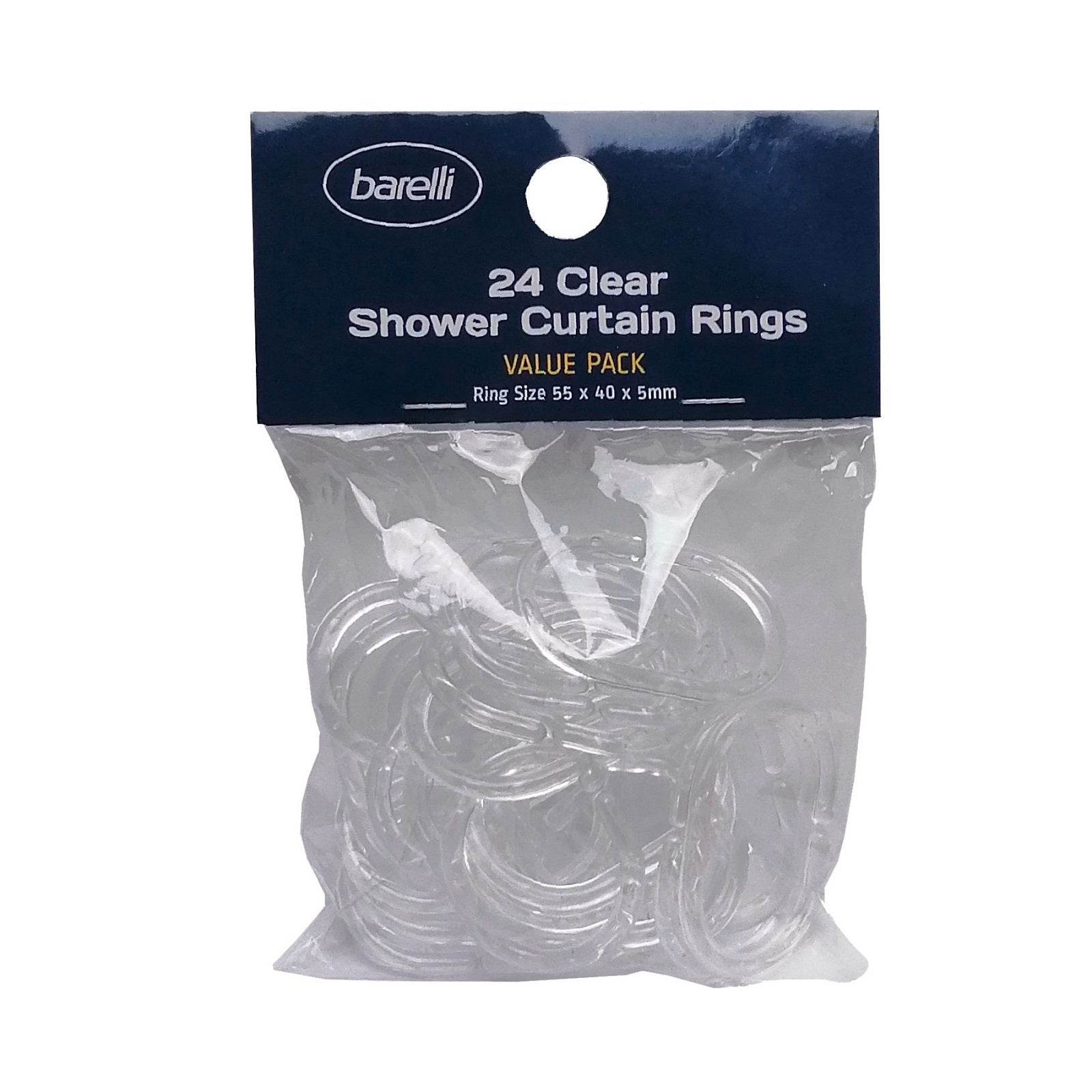 Barelli Clear Plastic Shower Curtain Rings 24 Pack