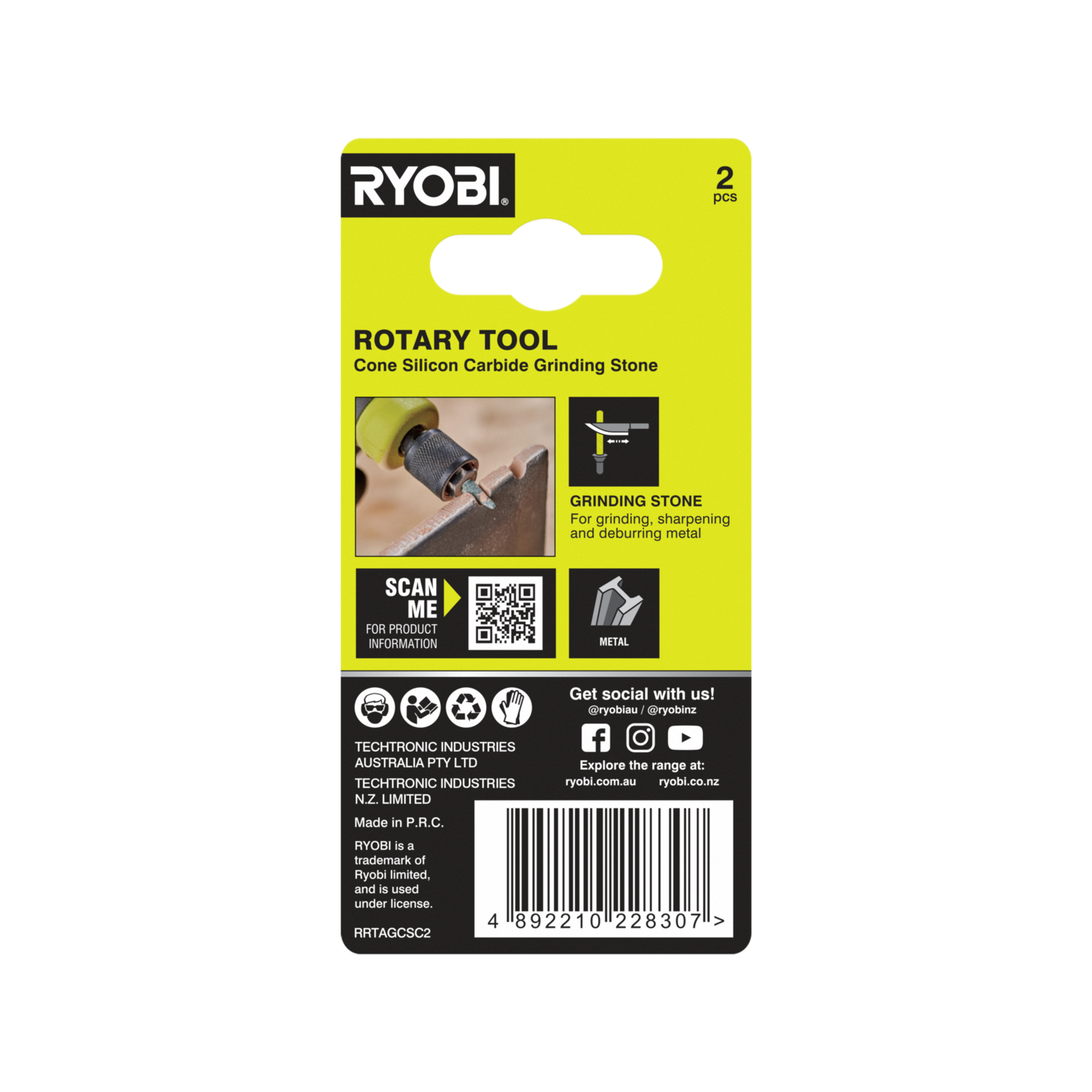 Ryobi 4.7mm Rotary Cone Silicon Carbide Grinding Stone - 2 Pack