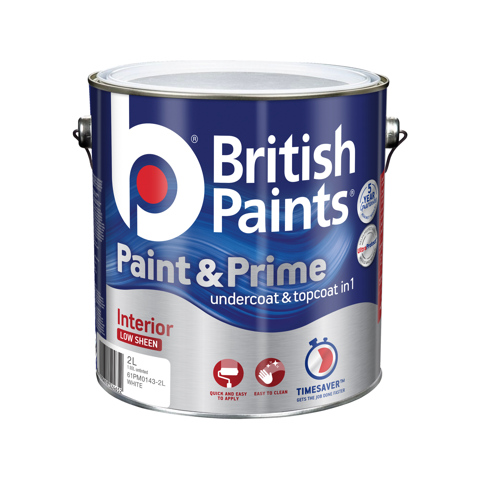 British Paints Paint & Prime Interior Low Sheen White 2L - Tintable Self-Priming Wall Paint