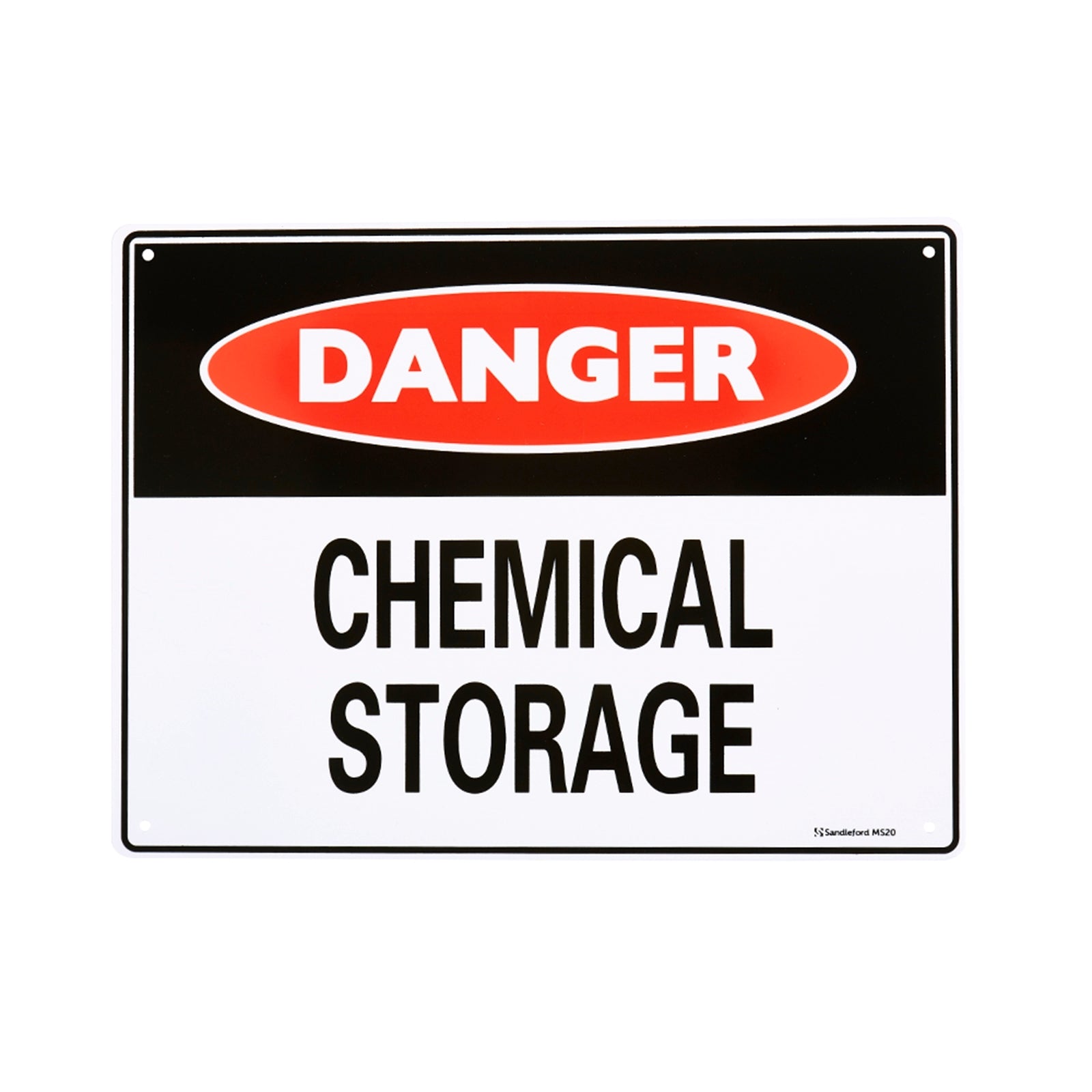 Sandleford Chemical Storage Sign 300 x 225mm Polypropylene Weather Resistant White/Black/Red