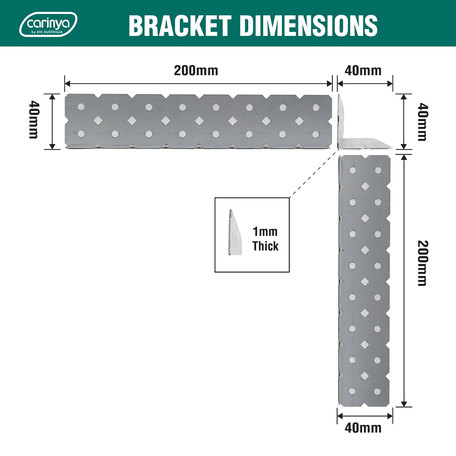 Carinya 40 x 40 x 200 x 1mm Galvanised Steel Angle Make-A-Bracket