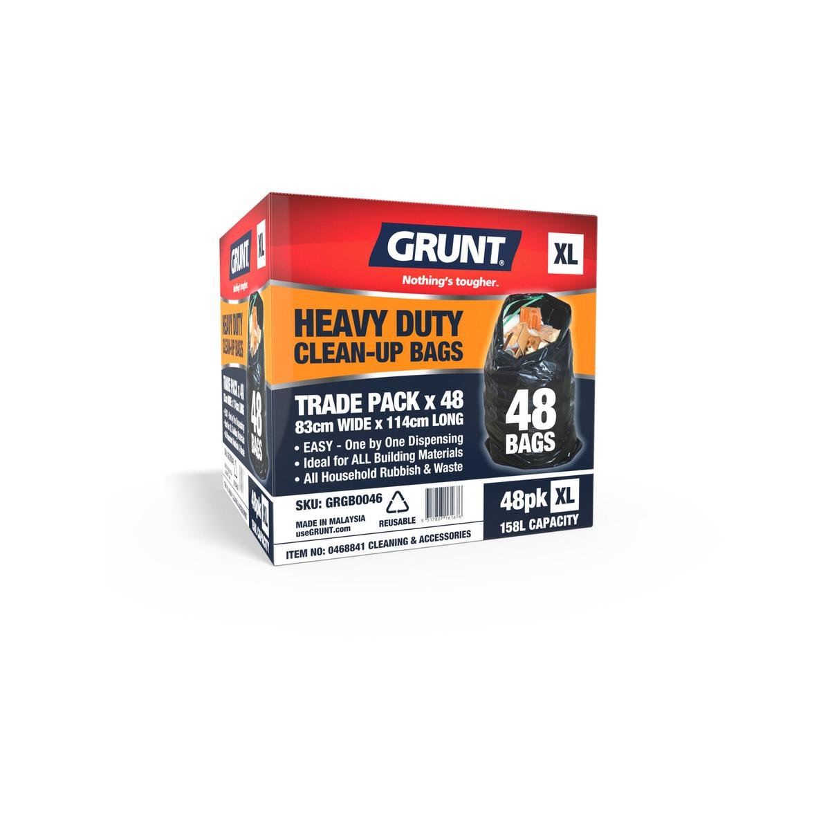 Grunt 158L Black Heavy Duty Clean Up Bags - 158L Capacity - Tough Design - SuperSaverAU - view 1