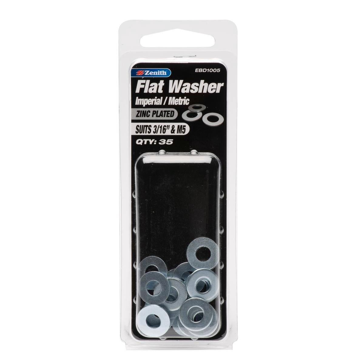 Zenith 3/16" x M5 Zinc Plated Steel Flat Washers - 35 Pack