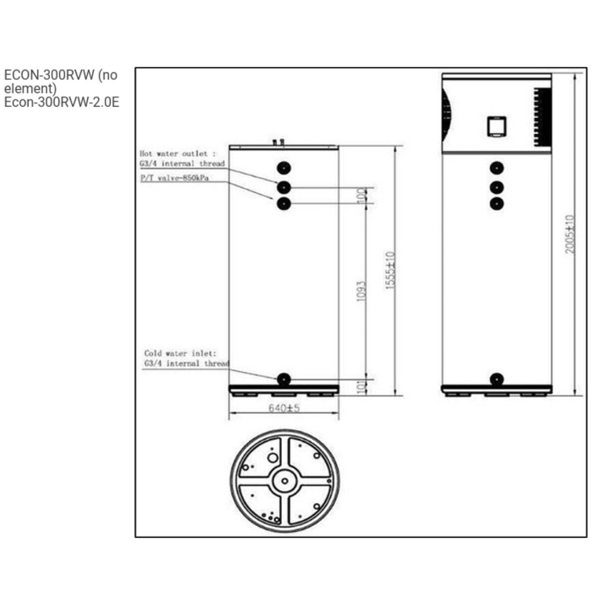 Econova 290L Heat Pump Hot Water System - Wi-Fi App Control, Obsidian Grey - ECON-300RVW